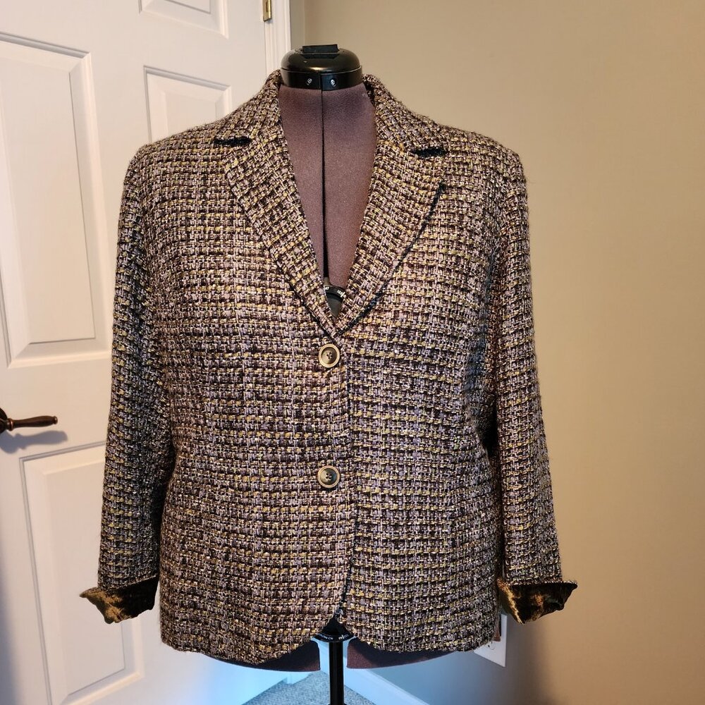 Coldwater Creek Tweed Blazer 20-22 Olive-Green & Grey